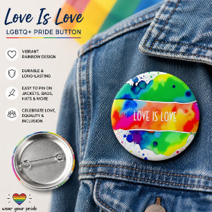 Regenbogen-Wasserfarbe-LGBTQ+-Stolz-Button Button