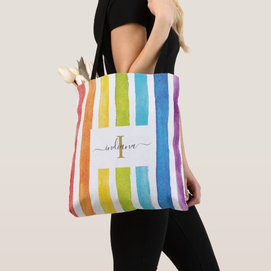 Regenbogen-Wasserfarbe-Monogramm-Name Anfangsbuchs Tasche (Von Nahem)