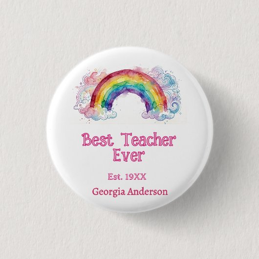 Regenbogen Wasserfarbe Pastell bester Lehrer ever Button (Vorderseite)