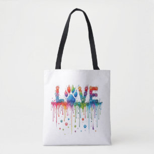 Regenbogen-Wasserfarbe-Pfotenabdruck LOVE Haustier Tasche