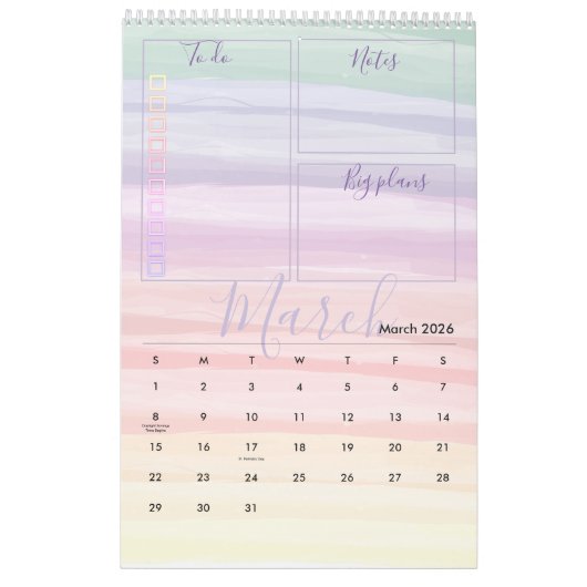 Regenbogen Wasserfarbe Pinselstriche Monatsplaner Kalender (Mär 2026)