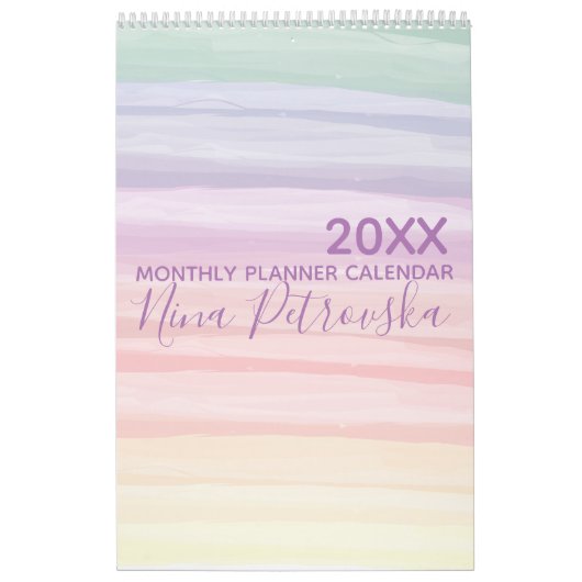 Regenbogen Wasserfarbe Pinselstriche Monatsplaner Kalender (Titelbild)