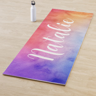 Regenbogen-Wasserfarbe-Script-Monogramm-Name Yogamatte