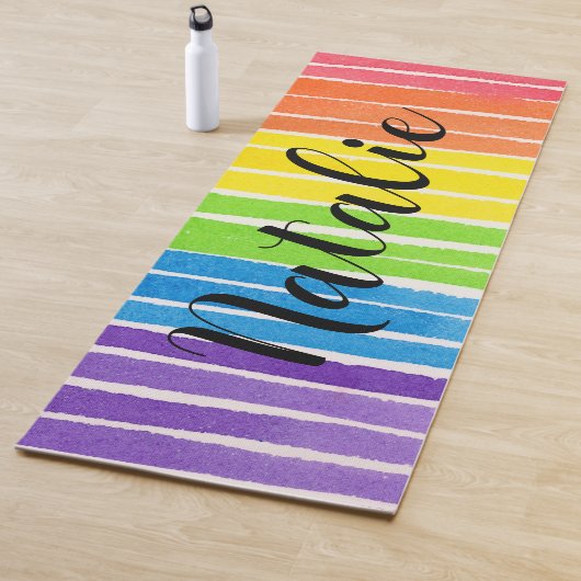 Regenbogen-Wasserfarbe-Skript-Monogramm-Name Yogamatte (Beispiel)