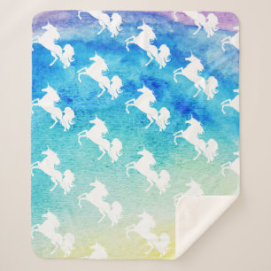 Regenbogen Wasserfarbe & weiße Einhörner   PERSONA Sherpadecke