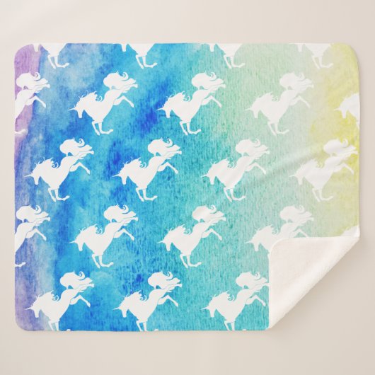Regenbogen Wasserfarbe & weiße Einhörner | PERSONA Sherpadecke (Vorderseite (Horizontal))
