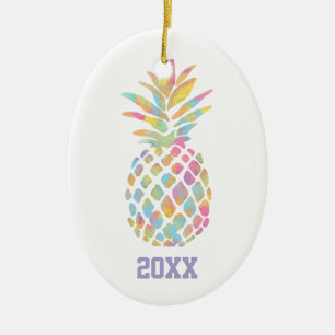 Regenbogen-Wasserfarben-Ananas-Tropen-Personalisie Keramik Ornament