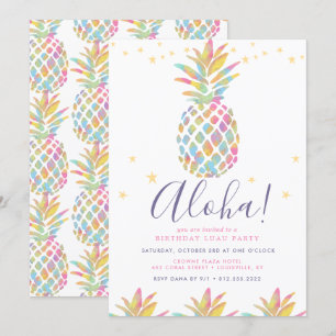 Regenbogen-Wasserfarben-Ananas-Tropischer Geburtst Einladung