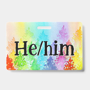 Regenbogen-Wasserfarben-Bäume-Pronomen-Abzeichen Ausweis