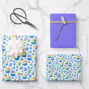 Regenbogen-Wasserfarben-Blasen mit Blau-Violett-Ei Geschenkpapier Set