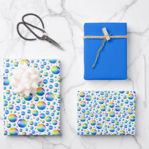 Regenbogen-Wasserfarben-Blasen mit Tiefblau Geschenkpapier Set