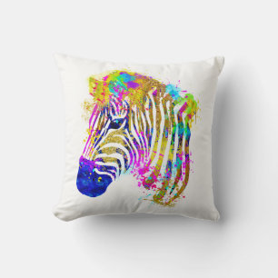 Regenbogen-Wasserfarben-Farbspritzer-Zebra-Grafik Kissen
