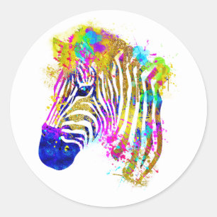 Regenbogen-Wasserfarben-Farbspritzer-Zebra-Grafik Runder Aufkleber