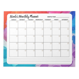 Regenbogen-Wasserfarben-Monatskalender-Notizblock Notizblock