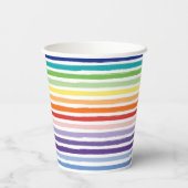 Regenbogen-Wasserfarben-Pinsel-Streifenmuster Pappbecher (Rückseite)