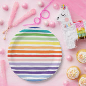 Regenbogen-Wasserfarben-Pinsel-Streifenmuster Pappteller (Party)