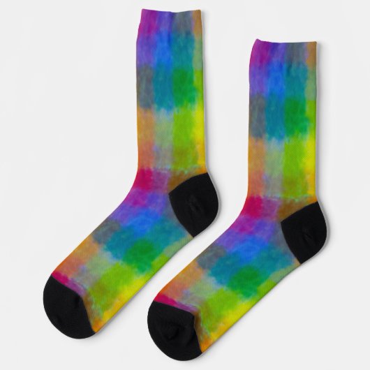 Regenbogen-Wasserfarben-Quadrate Socken (Linkes Detail)