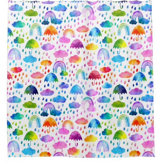 Regenbogen Wasserfarben Regenbogen Regenschirme Duschvorhang (Vorderseite)
