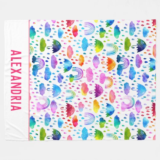 Regenbogen Wasserfarben Regenbogen Regenschirme Fleecedecke (Vorderseite (Horizontal))