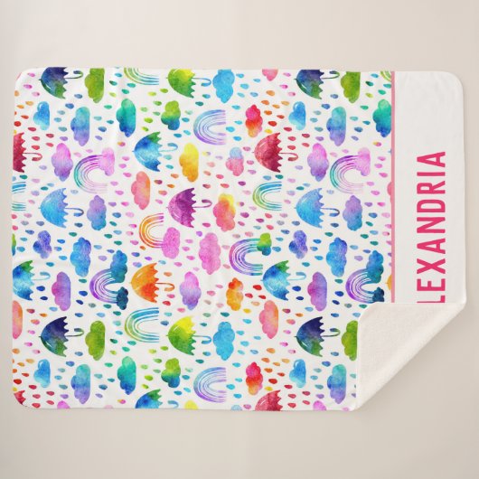 Regenbogen Wasserfarben Regenbogen Regenschirme Sherpadecke (Vorderseite (Horizontal))