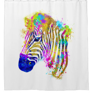 Regenbogen-Wasserfarben-Spritzer-Zebra-Grafik Duschvorhang