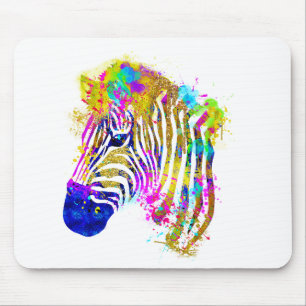 Regenbogen-Wasserfarben-Spritzer-Zebra-Grafik Mousepad