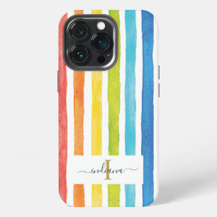 Regenbogen-Wasserfarben-Streifen Farbige Monogramm iPhone 13 Pro Hülle