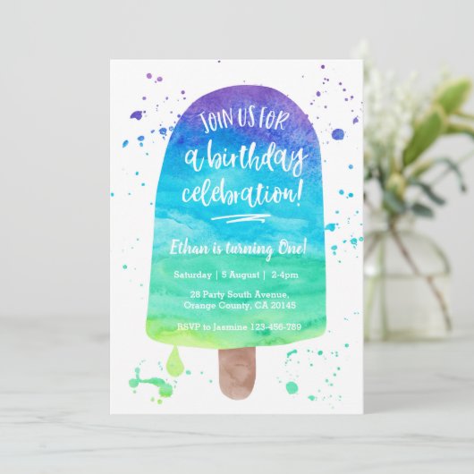 Regenbogen-WasserfarbePopsicle der Einladung (Stehend Vorderseite)