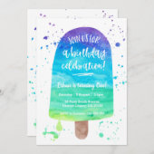 Regenbogen-WasserfarbePopsicle der Einladung (Vorne/Hinten)