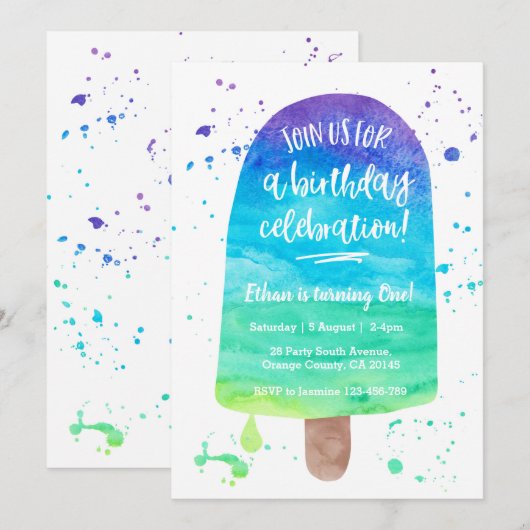 Regenbogen-WasserfarbePopsicle der Einladung (Vorne/Hinten)