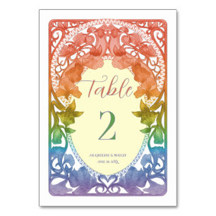 Regenbogen-Watercolor-Art-Nouveau-Hochzeit Tischnummer