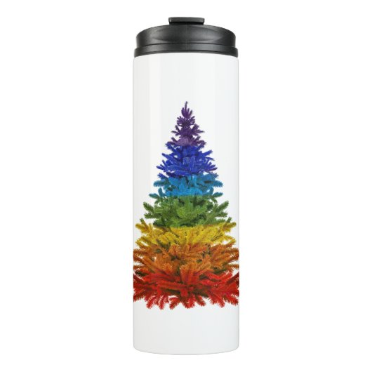 Regenbogen-Weihnachtsbaum Thermosbecher (Vorderseite)