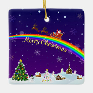 Regenbogen Weihnachtsmann Keramikornament
