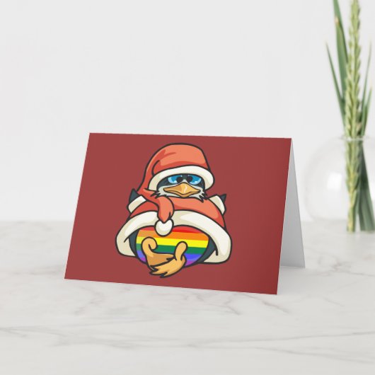 Regenbogen-WeihnachtsPinguin Feiertagskarte (Vorderseite)