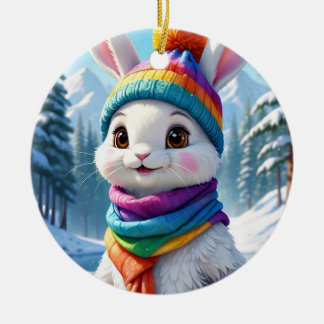 Regenbogen Weiße Winter Kaninchen Keramik Ornament