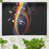 Regenbogen-weißer Musiknoten auf Schwarzem Handtuch (Gefaltet)