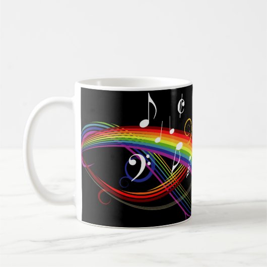 Regenbogen-weißer Musiknoten auf Schwarzem Kaffeetasse (Links)