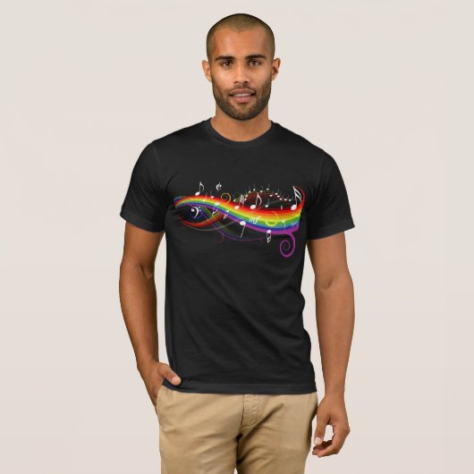 Regenbogen-weißer Musiknoten auf Schwarzem T-Shirt (Vorne ganz)