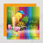 Regenbogen-Wellen-tropisches Cocktail-Pool-Party Einladung (Vorne/Hinten)