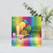 Regenbogen-Wellen-tropisches Cocktail-Pool-Party Einladung (Stehend Vorderseite)