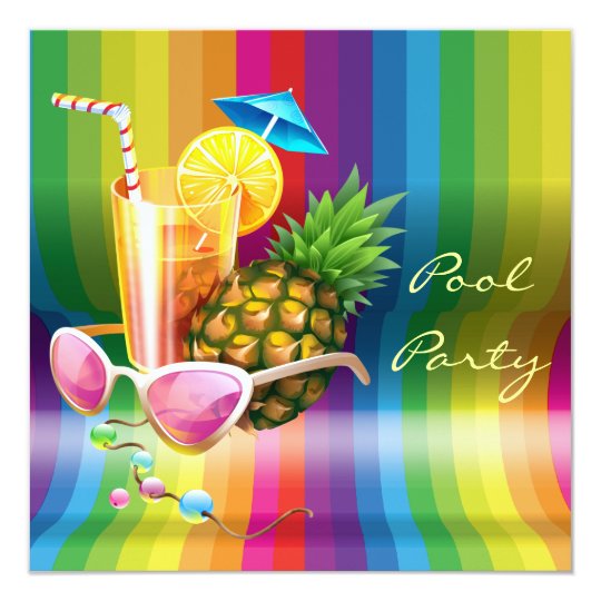 Regenbogen Wellen Tropisches Cocktail Pool Party Einladung Zazzle De