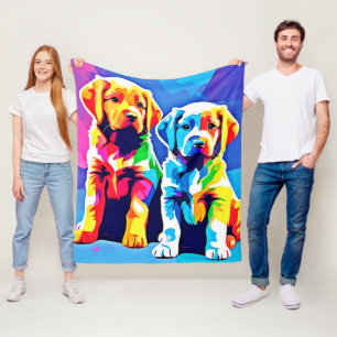 Regenbogen-Welpen: Spielendes Duo Fleecedecke