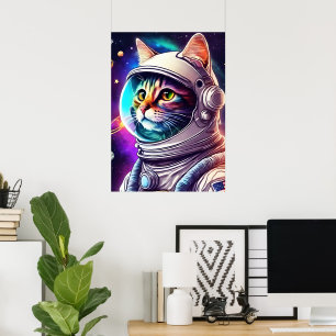 Regenbogen-Weltraum-Katzenposter - Astronaut-Kunst Poster