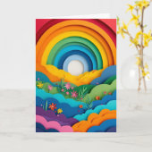 Regenbogen-Wiesen-Papiercollage Karte (Gelbe Blume)