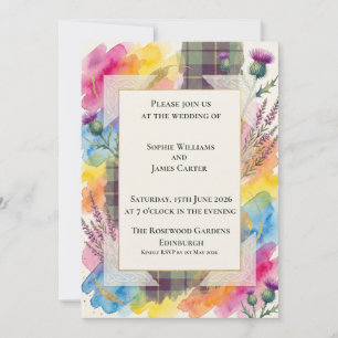 Regenbogen-Wildblumen-Tartan-Hochzeitseinladung Einladung