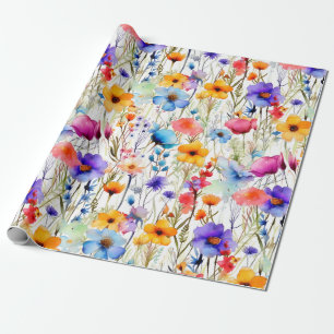 Regenbogen-Wildblumenwiese Florale Wasserfarbenmal Geschenkpapier