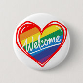 Regenbogen-Willkommensherz Button (Vorderseite)