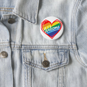 Regenbogen-Willkommensherz Button
