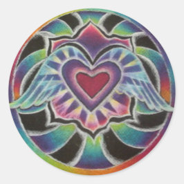 Regenbogen Winged Herz-Mandala Runder Aufkleber