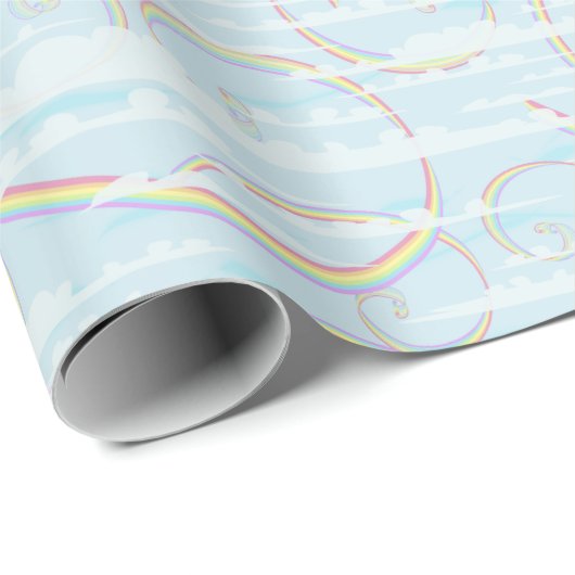 Regenbogen-Wirbel mit weißen Wolken im blauen Himm Geschenkpapier (Rolleneckpunkt)